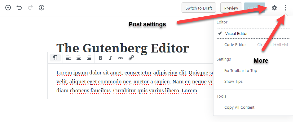 Gutenberg post Settings